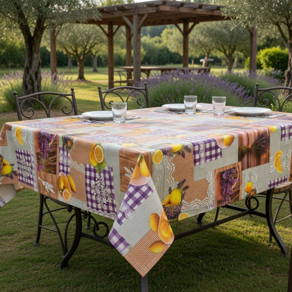 Tovaglia Idrorepellente lavanda e limoni in PVC a metro
