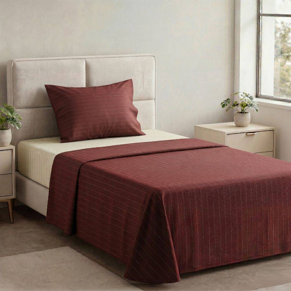 Completo Lenzuola Listra Bordeaux Singolo
