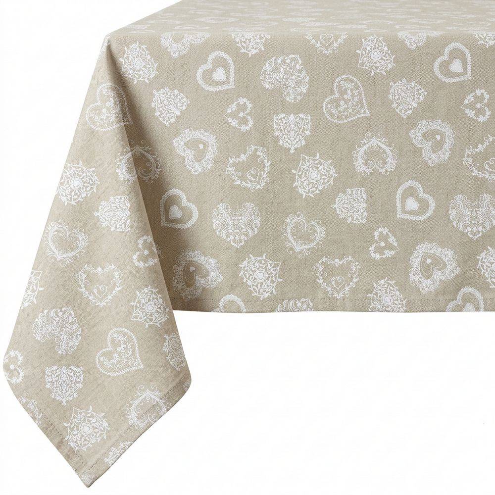 Tovaglia su misura Resinata Cuori bianchi fondo beige