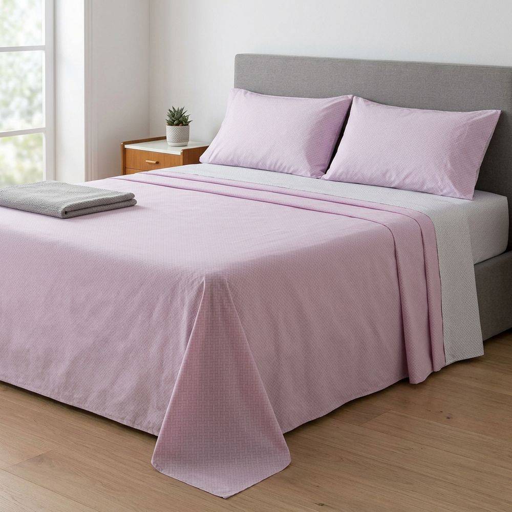 Completo Lenzuola Minimal Intreccio Moderno Lilla Matrimoniale