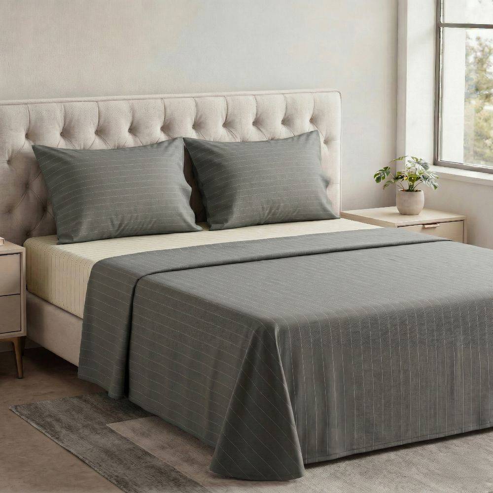 Completo Lenzuola Listra Grigio Matrimoniale