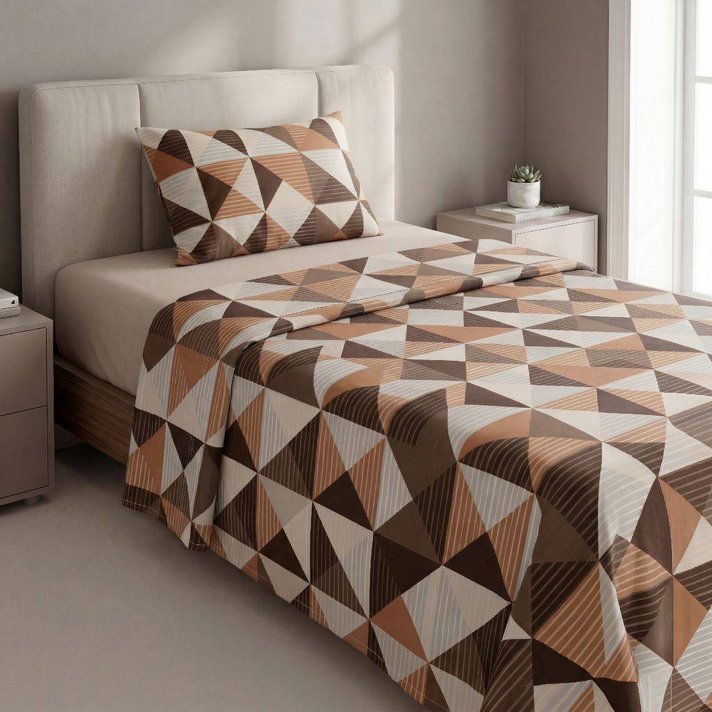 Completo Lenzuola Percallino stampato Aspen Terra Singolo