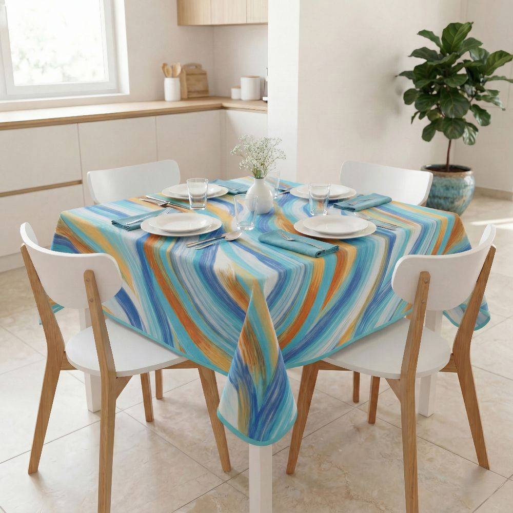Tovaglia Antimacchia Splash Astratto Onda azzurra 140 x 140