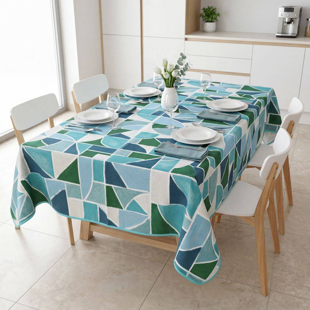 Tovaglia Antimacchia Splash Astratto Quadrati Azzurri 140 x 230