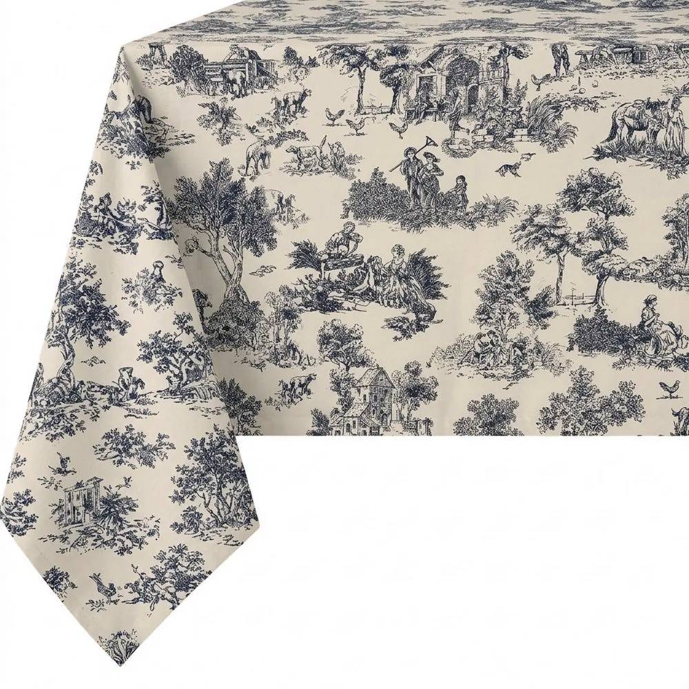 Tovaglia su misura Toile de Jouy Blu fondo Panna