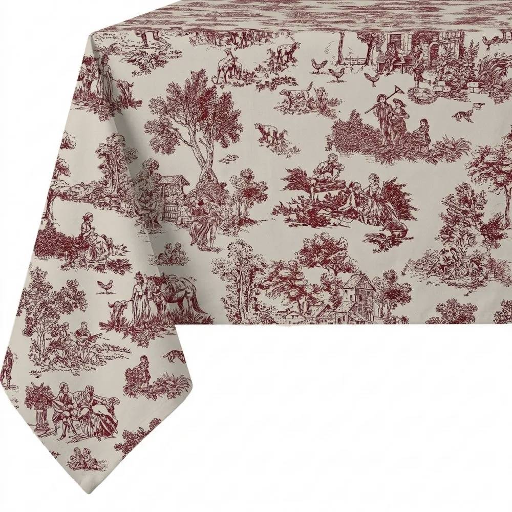 Tovaglia su misura Toile de Jouy Bordeaux fondo Panna
