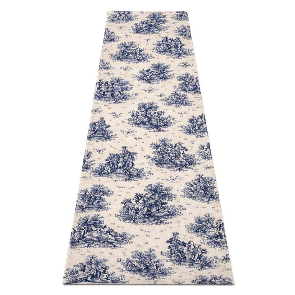 Runner su misura Toile de Jouy Blu fondo Panna