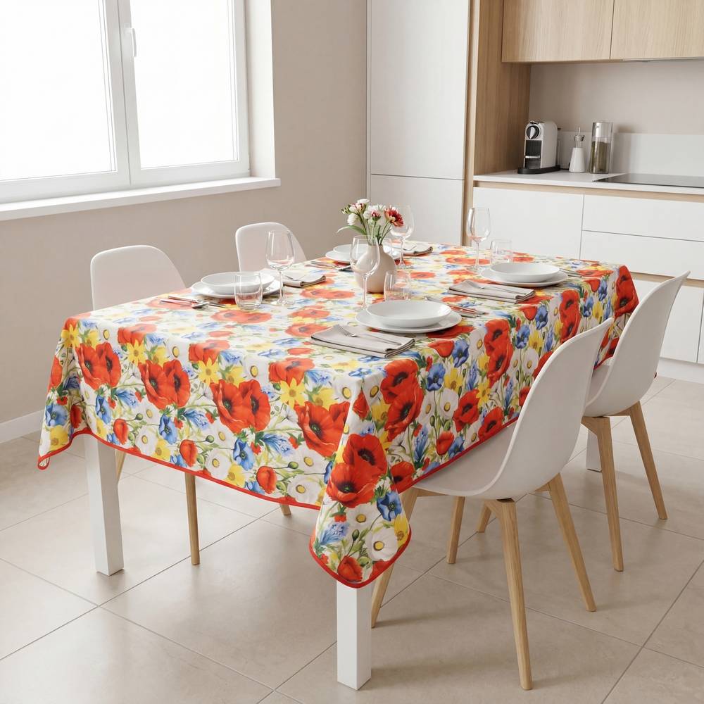Tovaglia Antimacchia Splash Fiori di Prato Papaveri 140 x 300