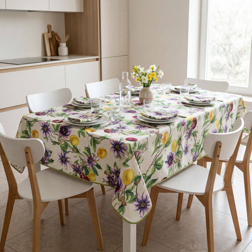 Tovaglia Antimacchia Splash Fiori di Prato Ibisco Frutti Gialli 140 x 300