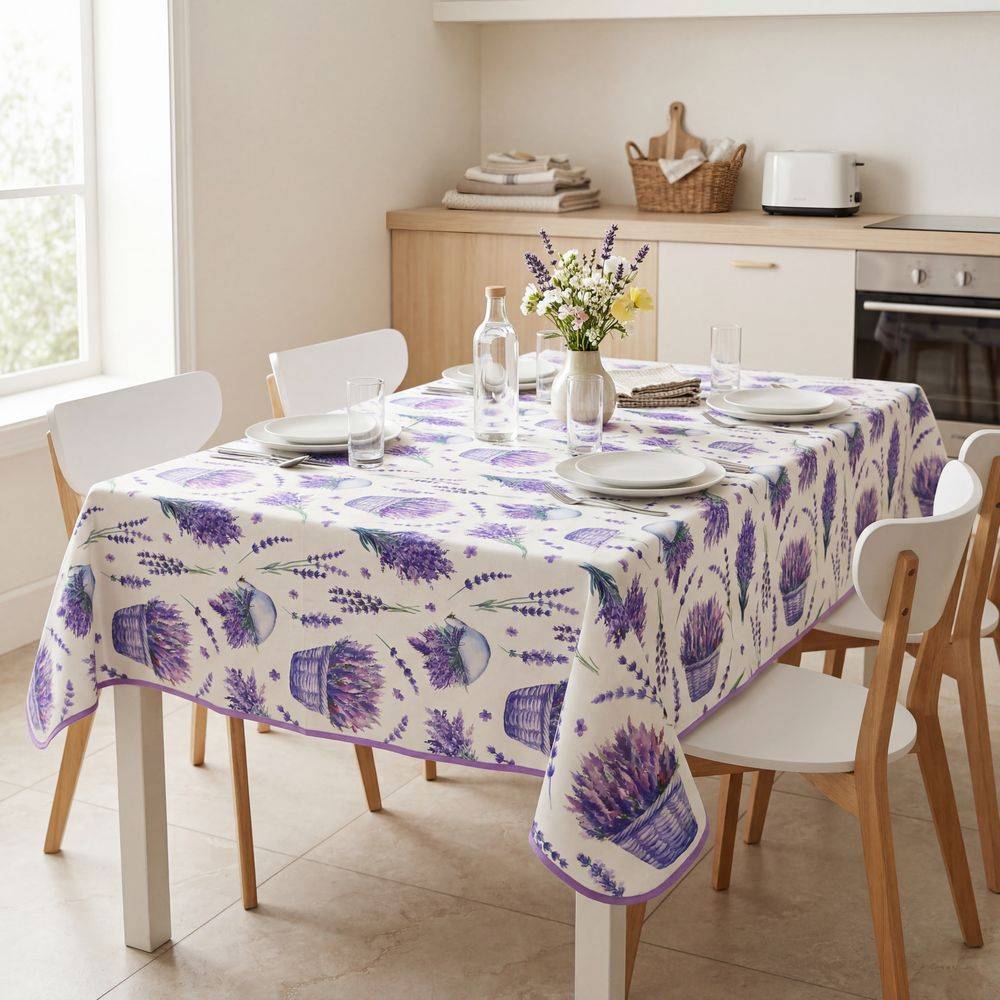 Tovaglia Antimacchia Splash Fiori di Prato Lavanda 140 x 300