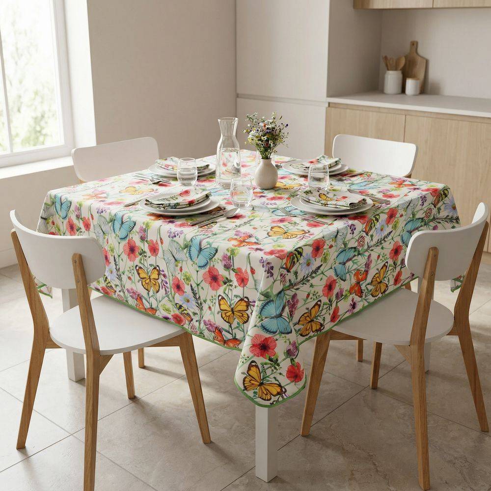 Tovaglia Antimacchia Splash Fiori di Prato Farfalle 140 x 140