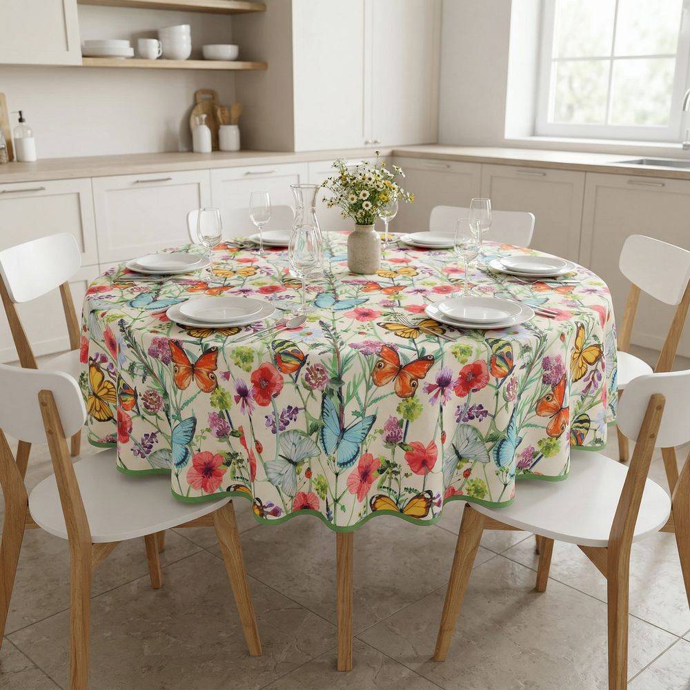 Tovaglia antimacchia rotonda Splash Fiori di Prato Farfalle 160
