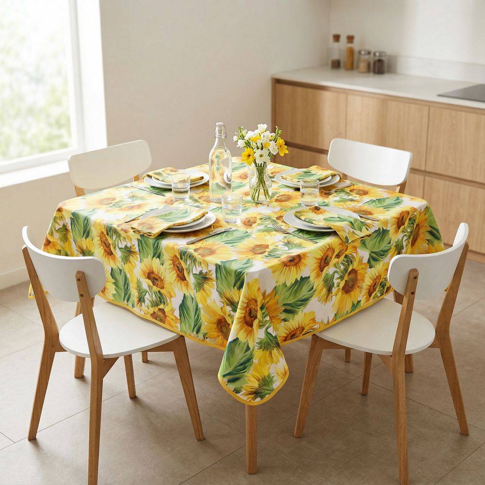 Tovaglia Antimacchia Splash Fiori di Prato Girasoli 140 x 140