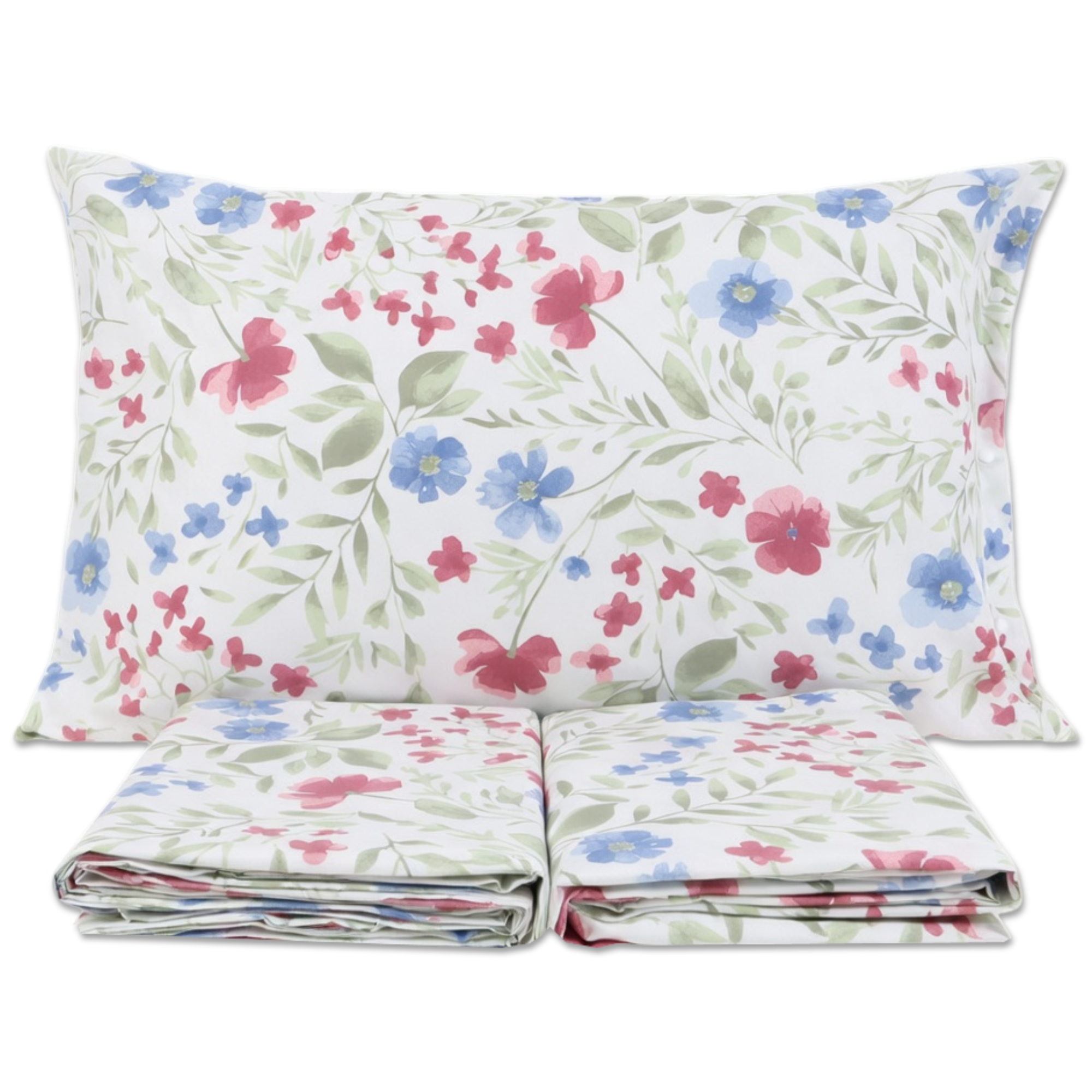 Completo Lenzuola Volant Primavera Rosa e Azzurro Matrimoniale
