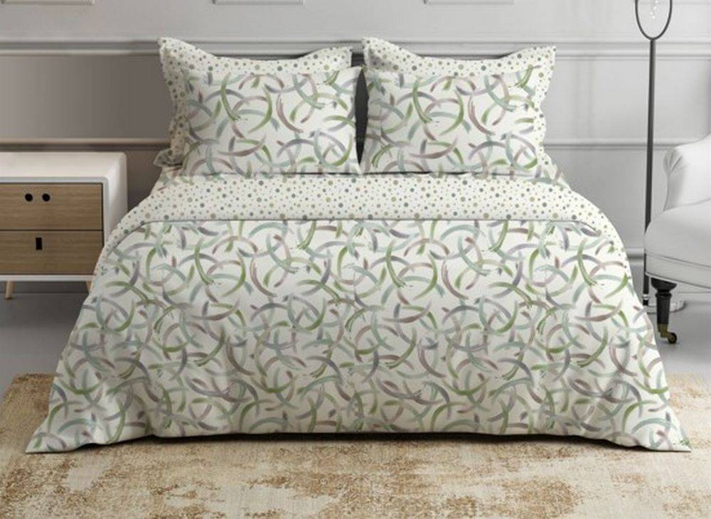  Parure Copripiumino cotone Percalle Geometrico verde Matrimoniale