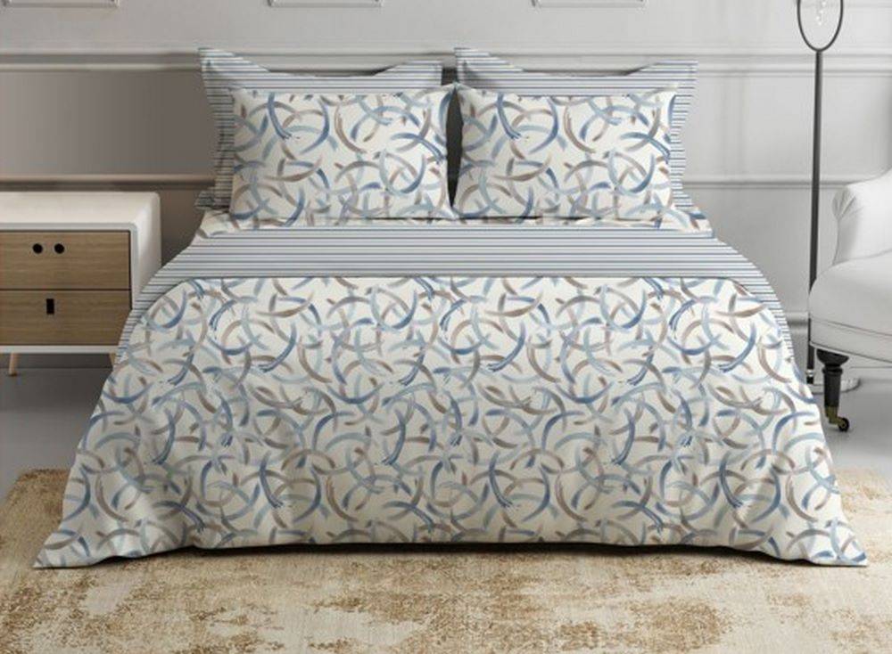  Parure Copripiumino cotone Percalle Geometrico blu Matrimoniale