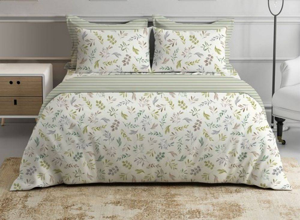  Parure Copripiumino cotone Percalle Foglie Matrimoniale