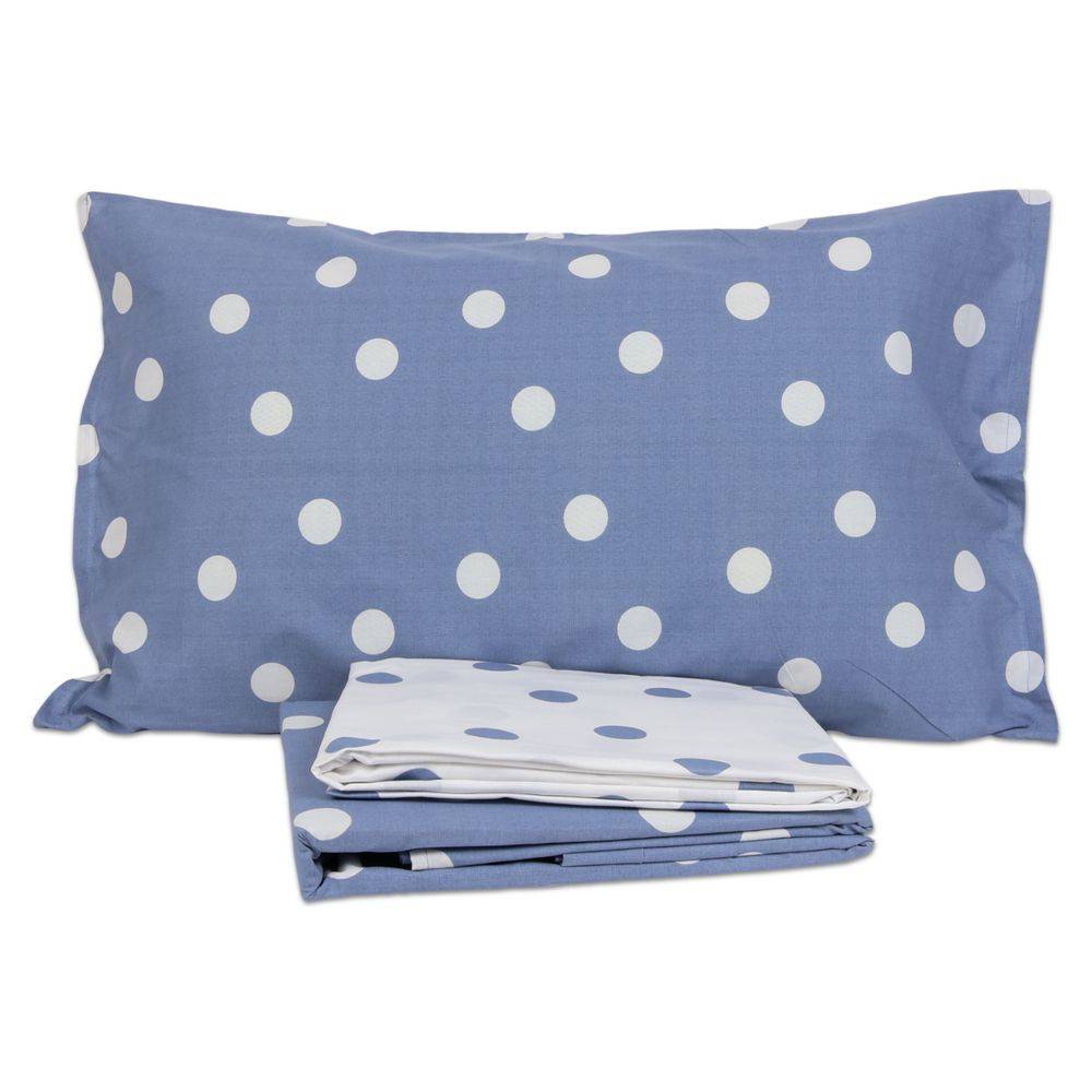 Completo Lenzuola Milk Pois Blu Matrimoniale