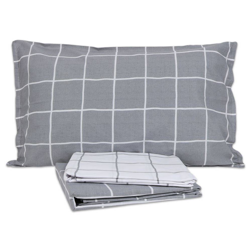Completo Lenzuola Milk Quadro Grigio Matrimoniale