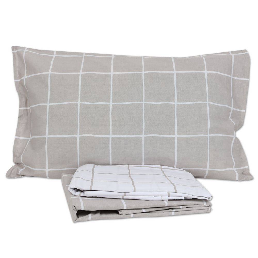 Completo Lenzuola Milk Quadro Beige Matrimoniale 