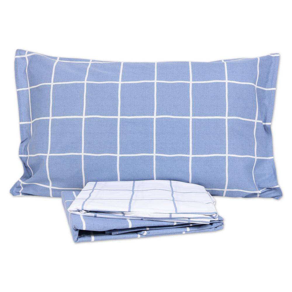 Completo Lenzuola Milk Quadro Blu Matrimoniale