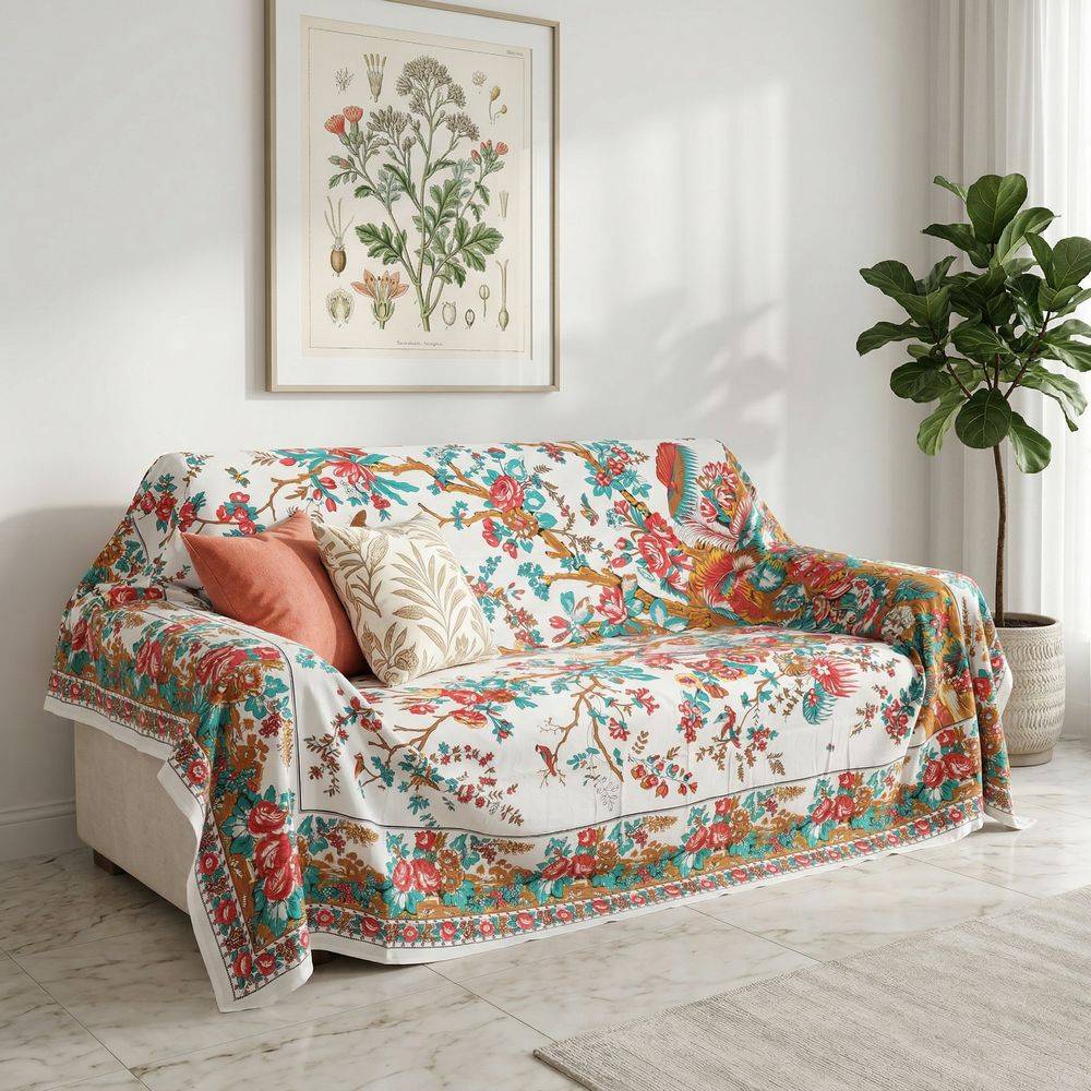 Copridivano Mezzaro genovese Fiori e Uccelli Orientali 250 x 260 DIS 07