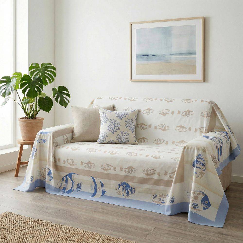 Copridivano Mezzaro genovese Pesci Sabbia e Azzurro 250 x 260 DIS 10