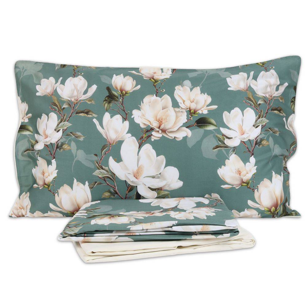 Completo Letto Raso di cotone Lavinia Verde Matrimoniale