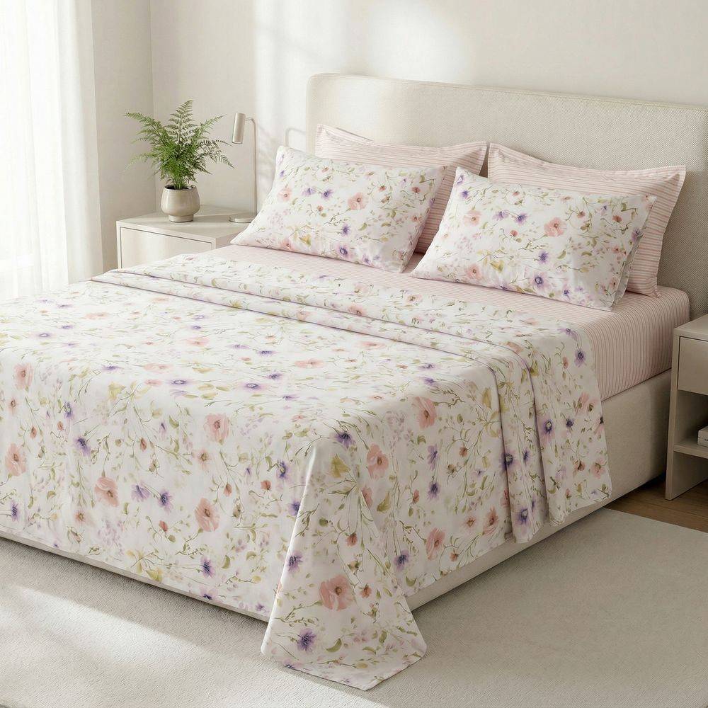 Completo Lenzuola Percalle Fiori di campo Matrimoniale