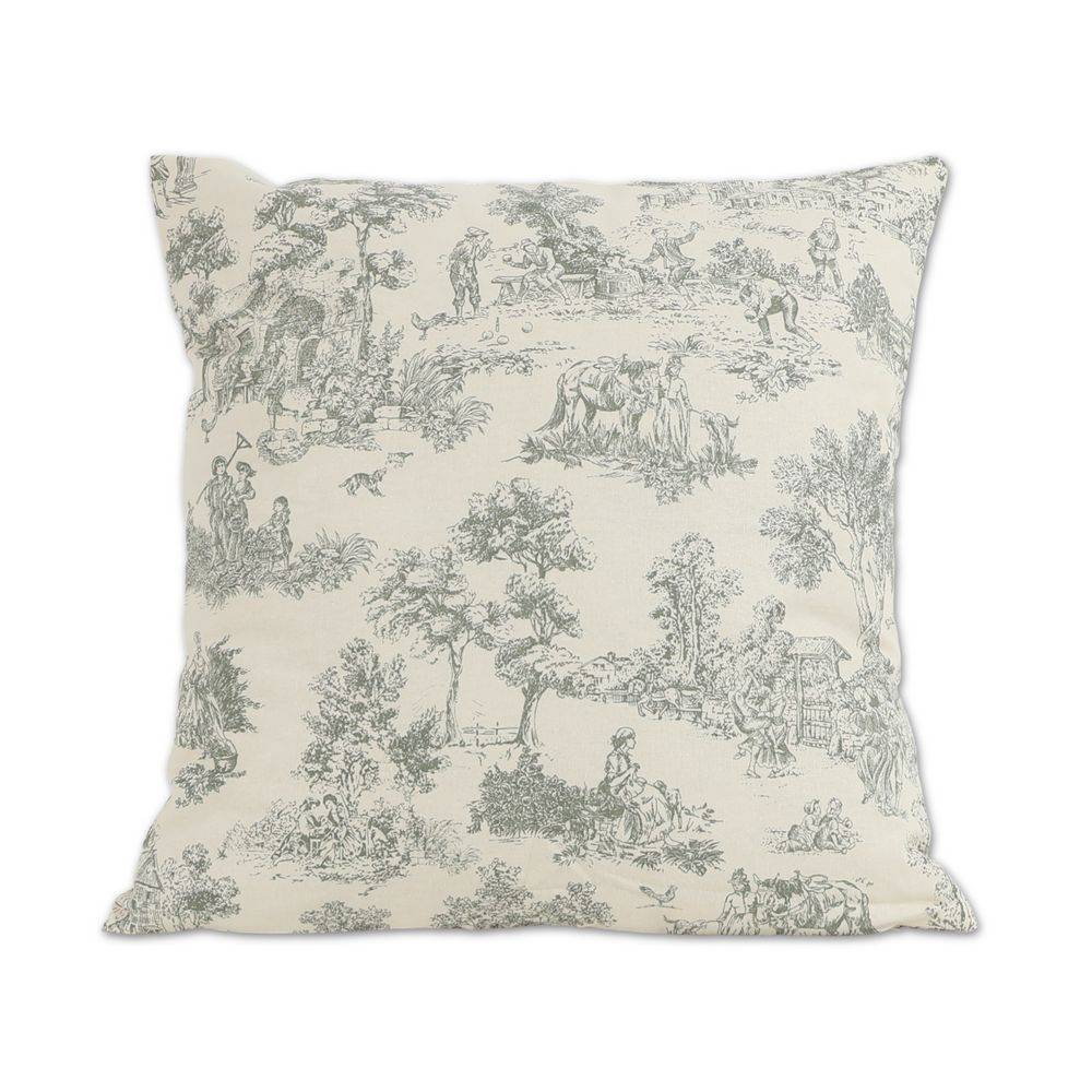 Federa cuscino Toile de Jouy Salvia fondo Panna 50 x 50