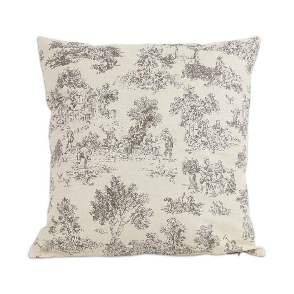 Federa cuscino Toile de Jouy Tortora fondo Panna 50 x 50