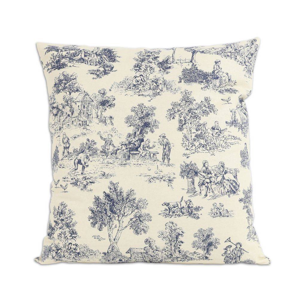 Federa cuscino Toile de Jouy Blu fondo Panna 50 x 50