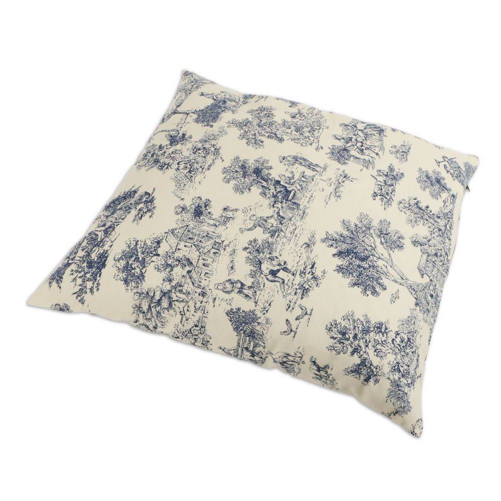 Federa cuscino Toile de Jouy Blu fondo Panna 50 x 50