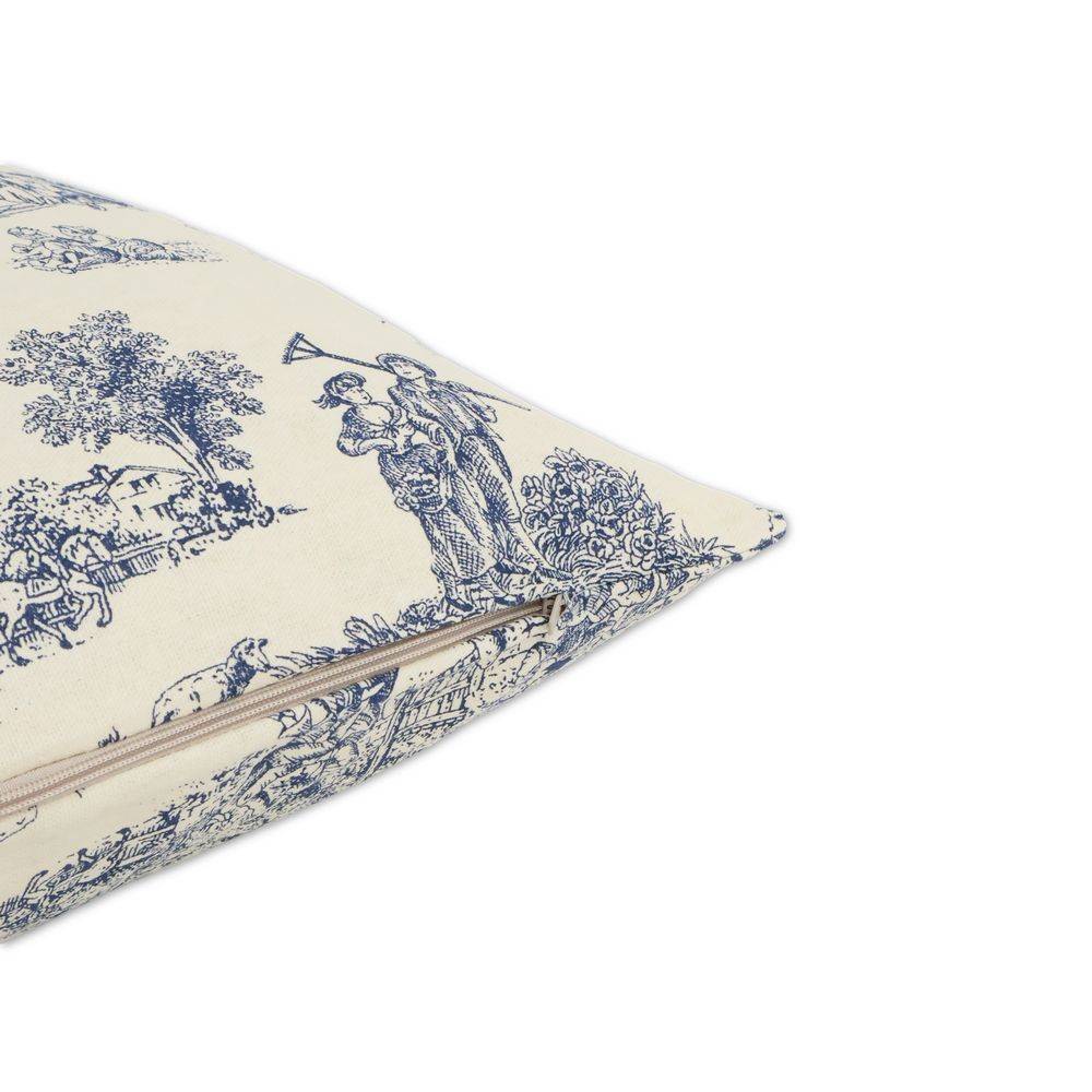 Federa cuscino Toile de Jouy Blu fondo Panna 50 x 50