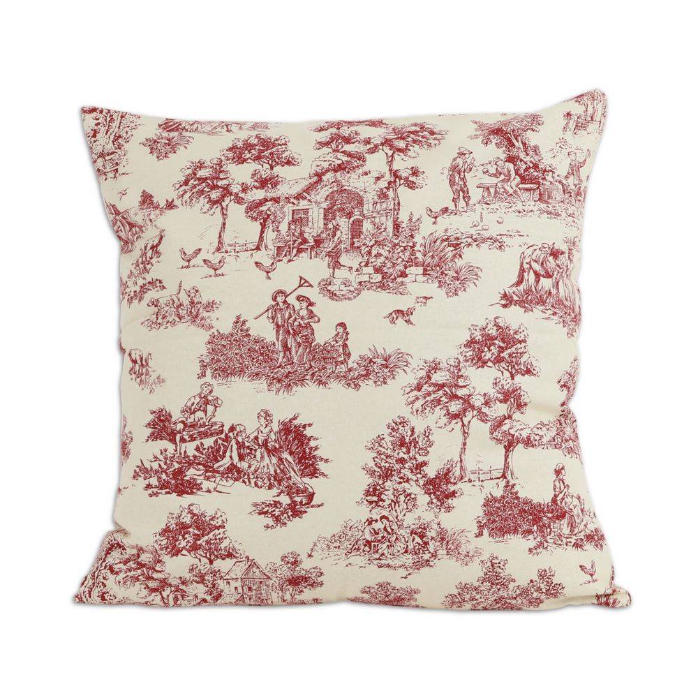 Federa cuscino Toile de Jouy Rosso fondo Panna 50 x 50