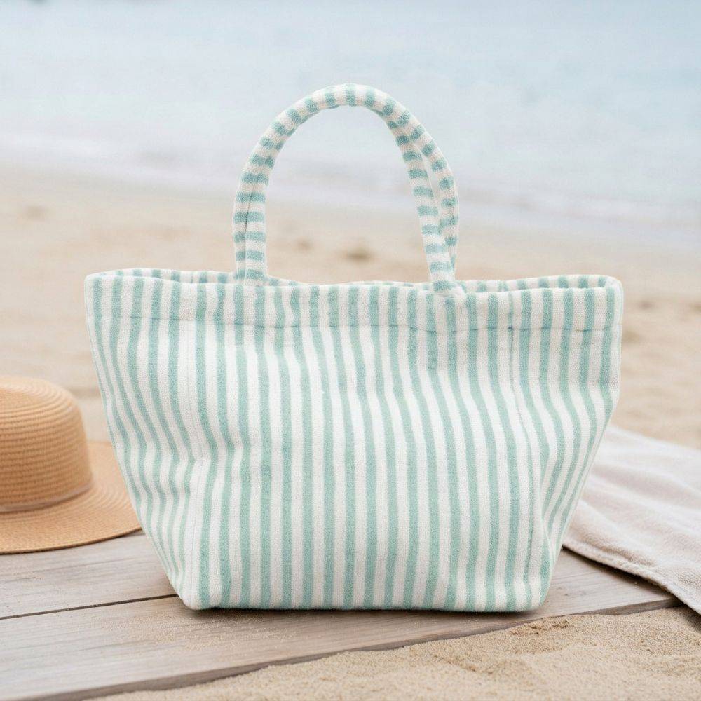 Borsa Mare Grande in Spugna Righe Verde Acqua