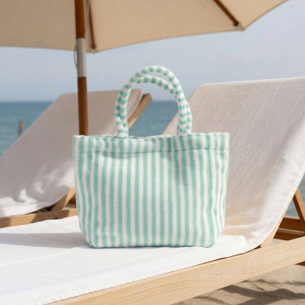 Borsa Mare in Spugna Righe Verde Acqua 42 x 12 H 28