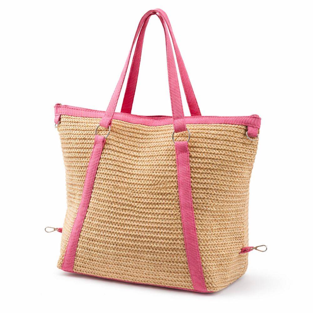 Borsa in Paglia e Tessuto Fuxia