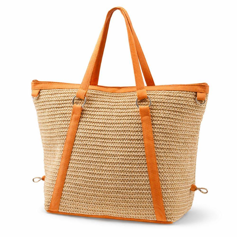 Borsa in Paglia e Tessuto Arancio
