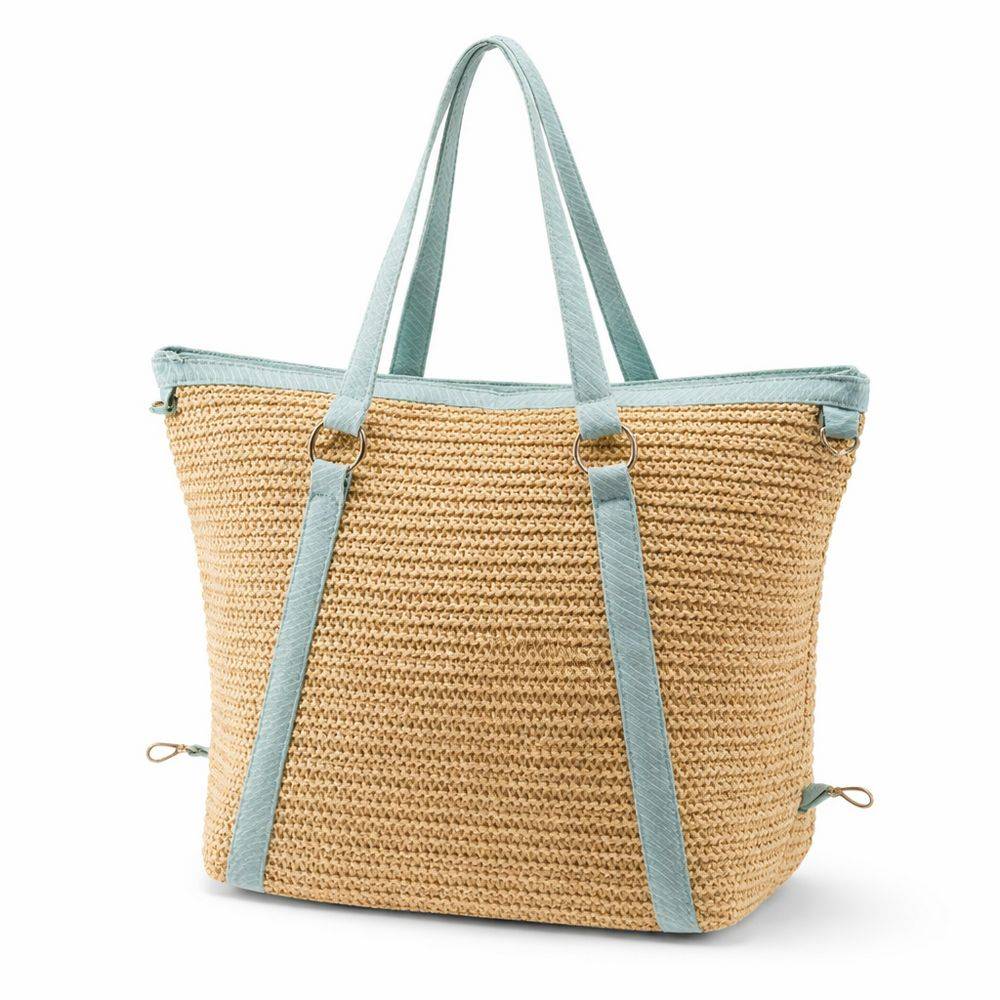 Borsa in Paglia e Tessuto Verde Acqua