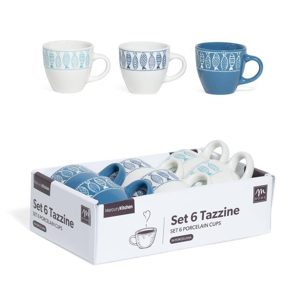 Set 6 Tazzine in Porcellana Pesciolini