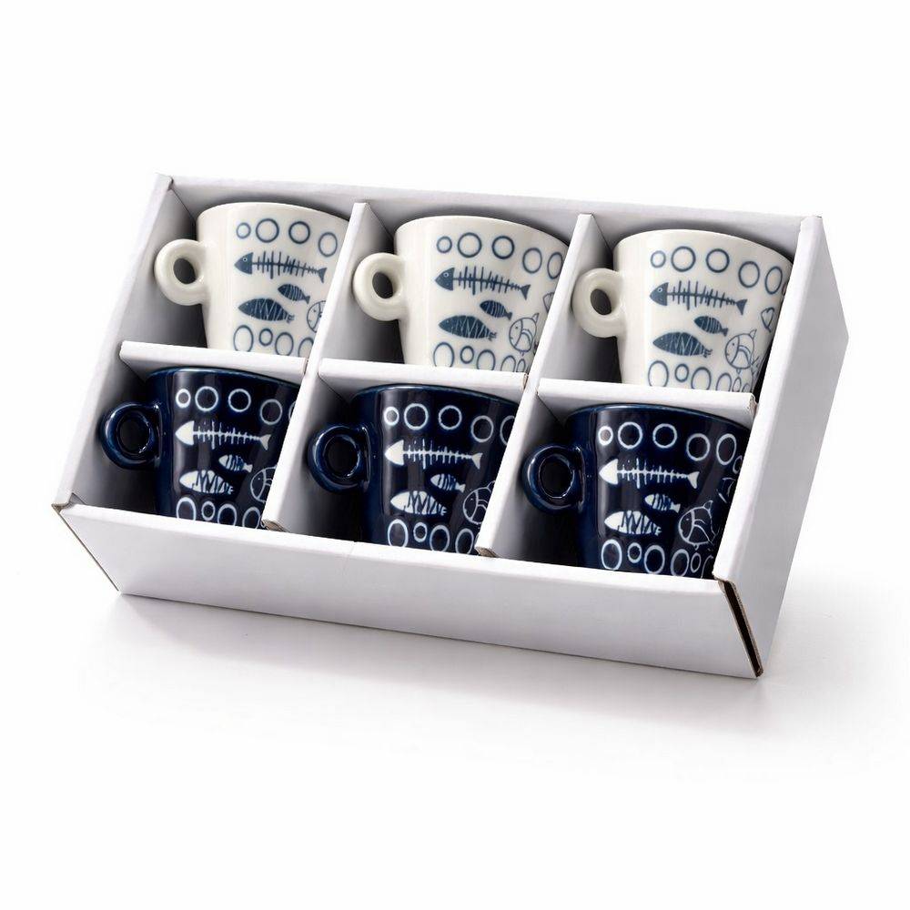 Set 6 Tazzine Pesciolini Bianchi e Blu