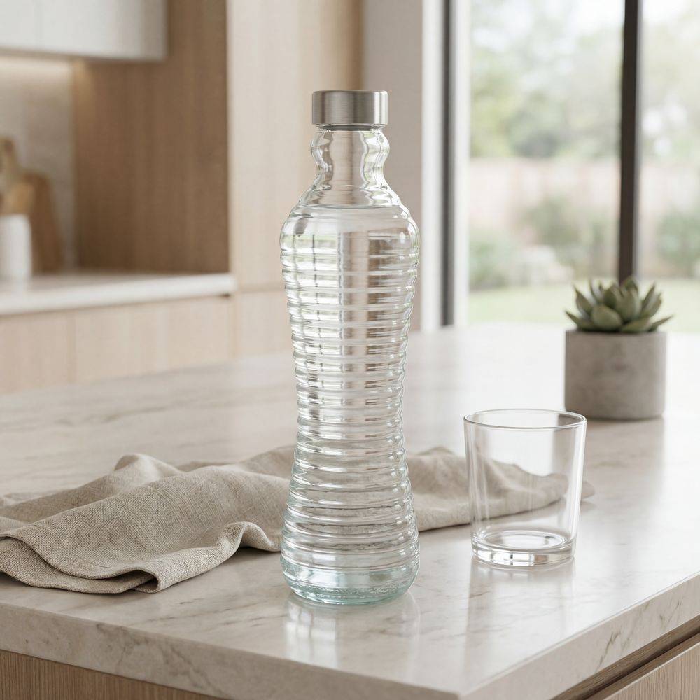 Bottiglia in Vetro Shannon con Zigrinatura Orizzontale e Tappo in Acciaio