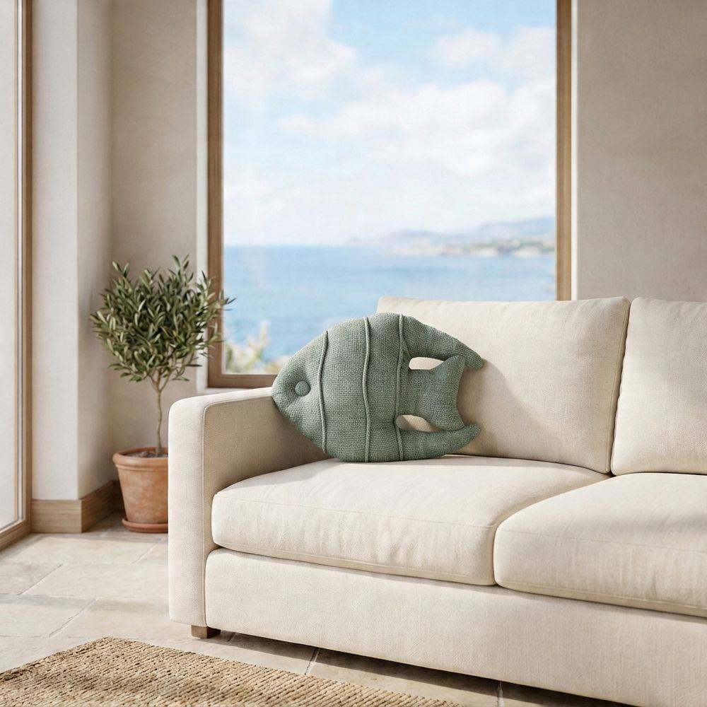 Cuscino Pesce in Tessuto Verde 45 x 45 x H.10
