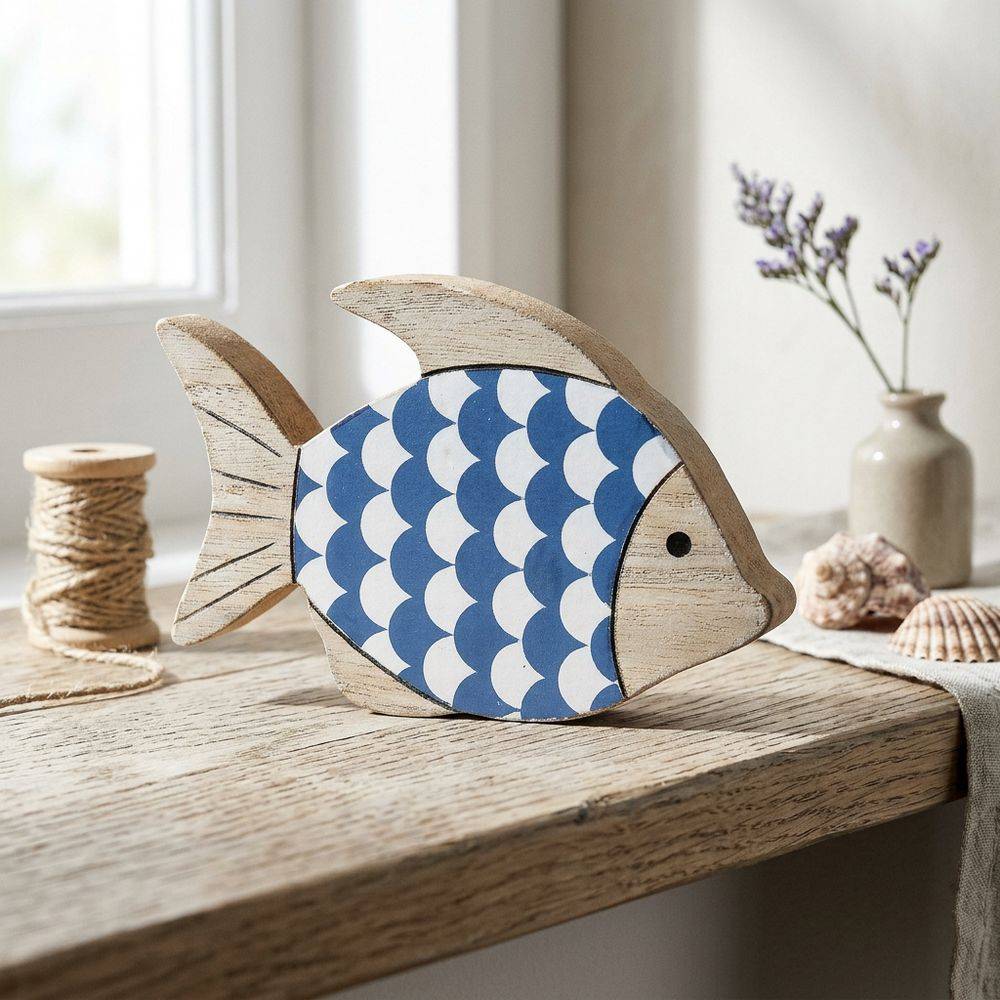 Decorazione Marina in Legno Laccato Pesce Scaglie