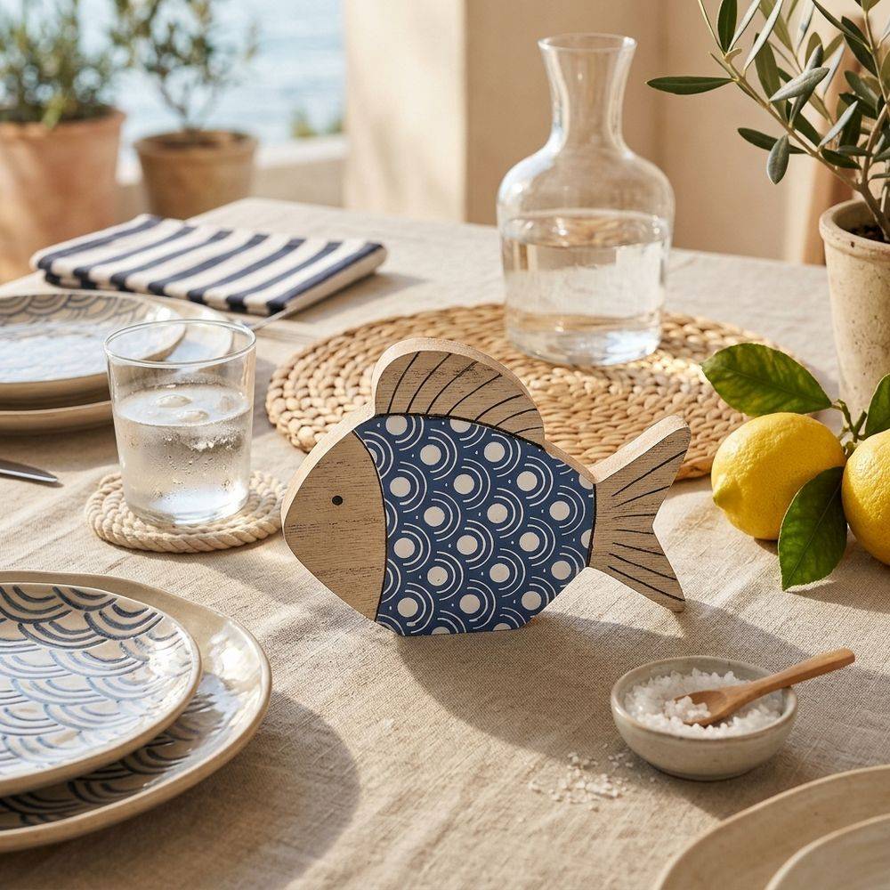 Decorazione Marina in Legno Laccato Pesce Pois