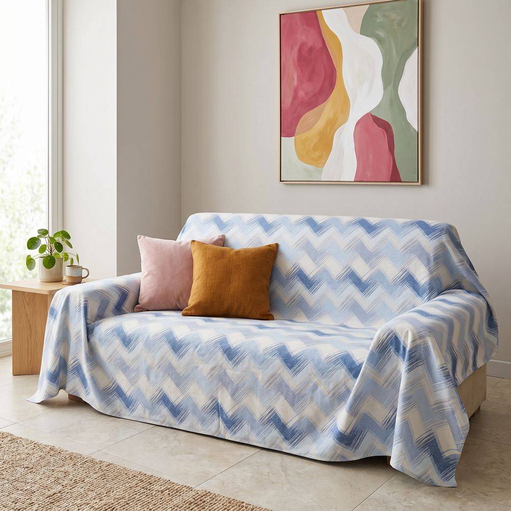 Copridivano Copriletto in piquet Zig Zag Moderno Blu Singolo