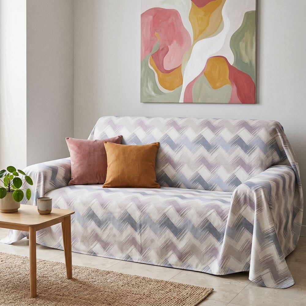Copridivano Copriletto in piquet Zig Zag Moderno Beige Matrimoniale