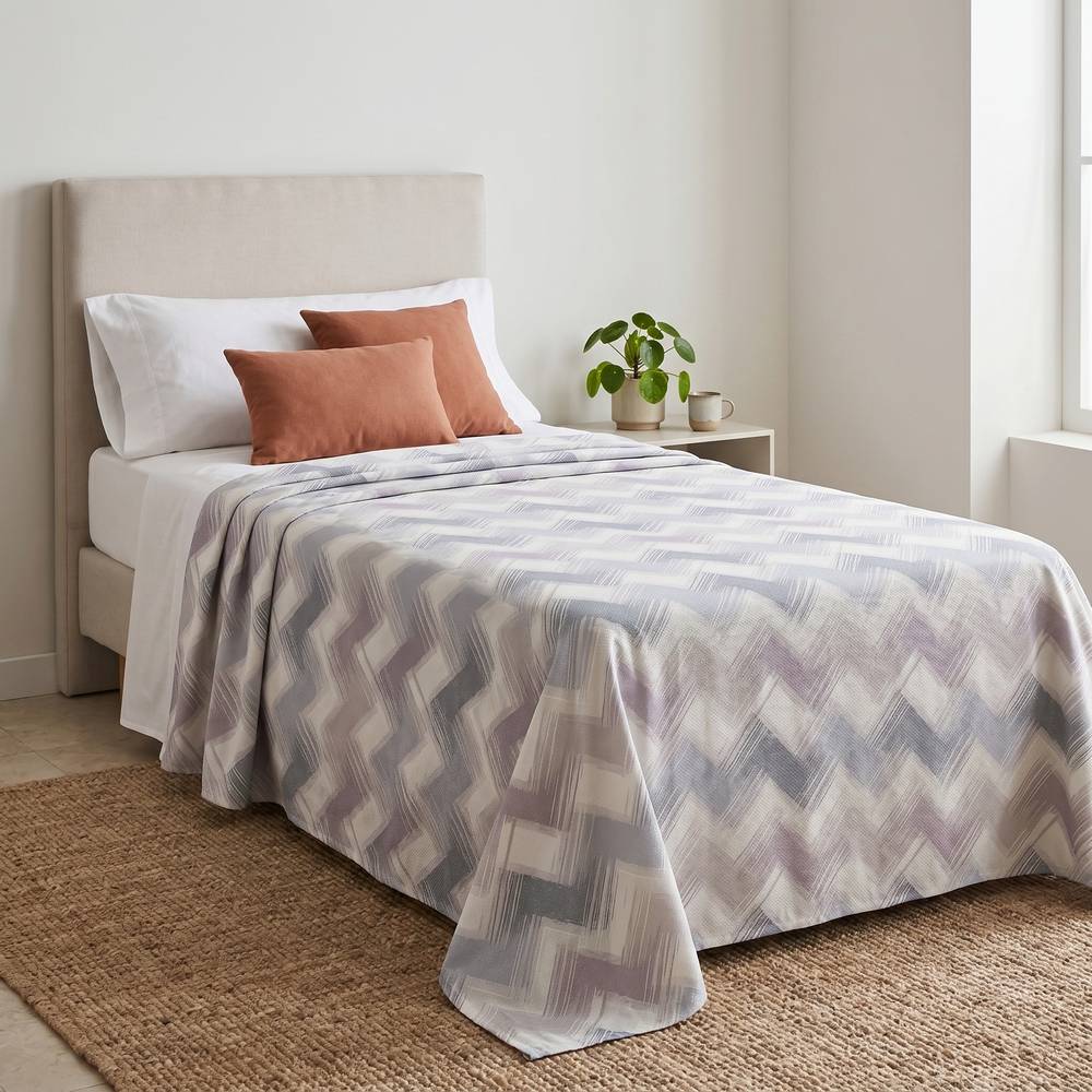 Copridivano Copriletto in piquet Zig Zag Moderno Beige Singolo