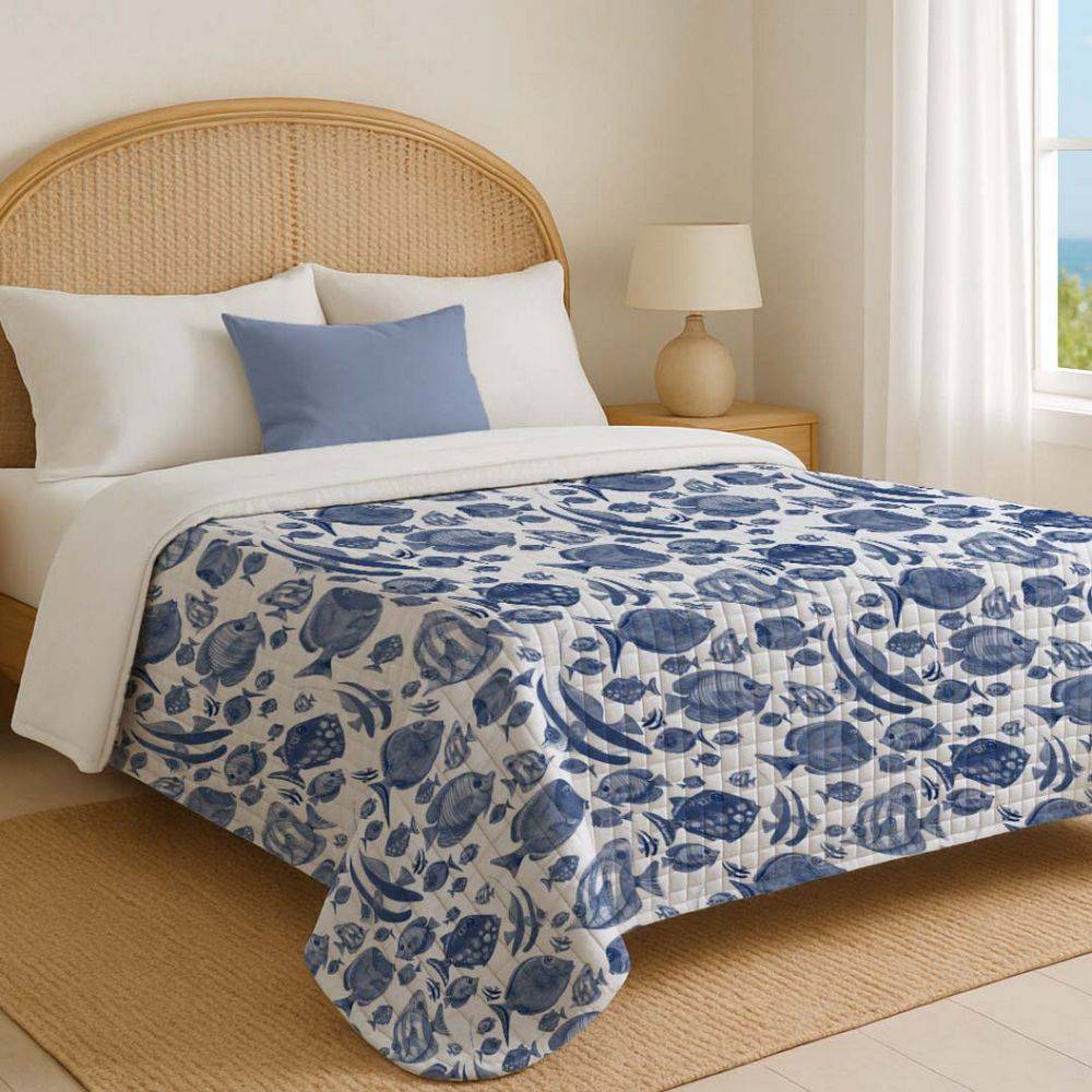 Boutis copriletto Double face Tibet Blu Piazza e mezzo